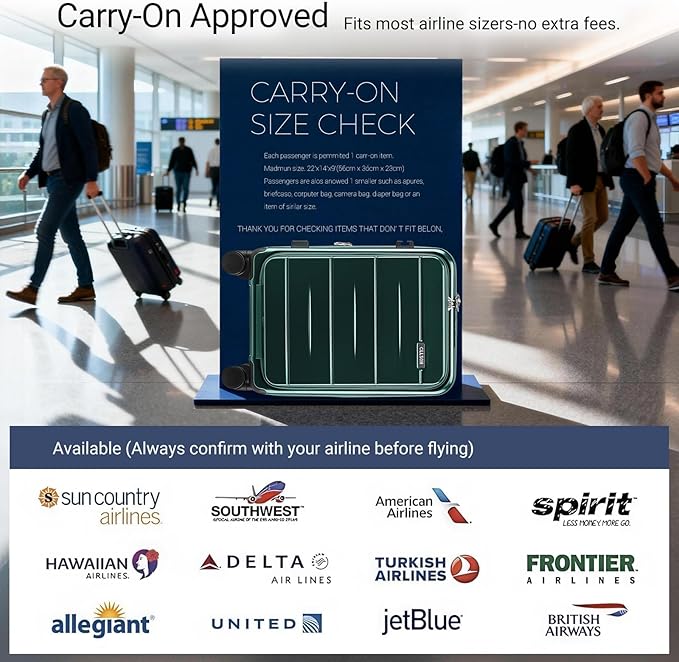 Carry On Luggage with Top Opening, Expandable with Front Pocket and USB Charging Port, Lightweight with Front Compartment Rolling Suitcases with Spinner Wheels (Dark Green, 20 Inch)