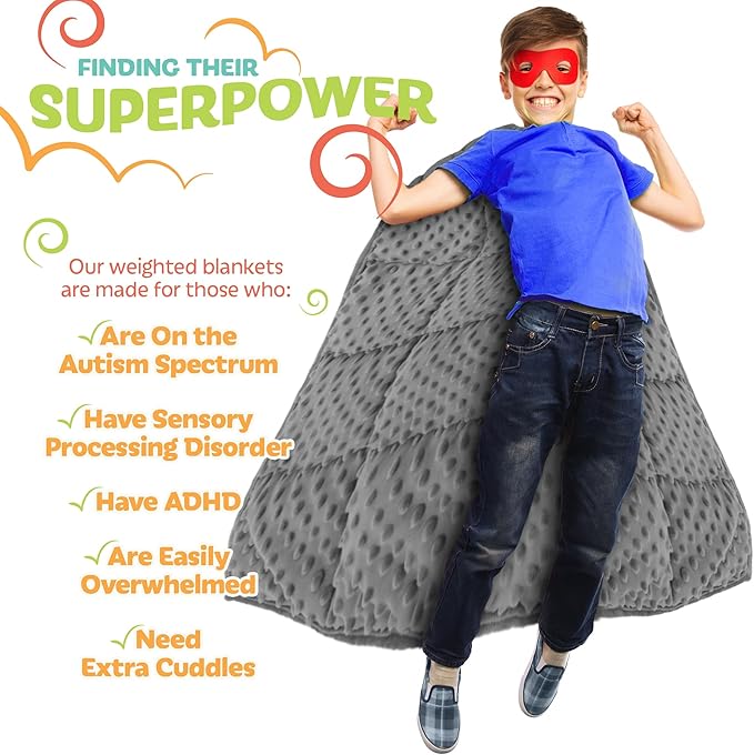 XL Weighted Blanket for Kids 5lb (Grey) 36x48 Inch, Plush Minky Kids Blanket with Travel Bag, Blanket for Ages 4 to 10