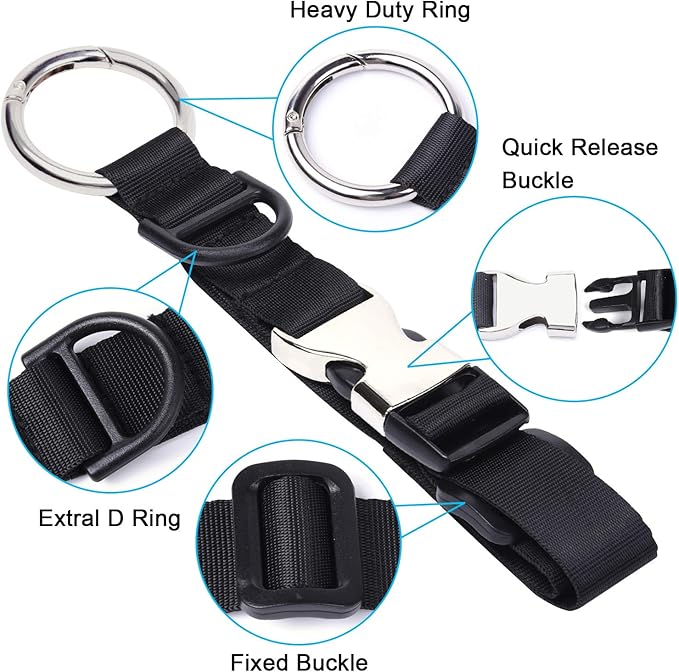 Wisdompro Jacket Gripper Strap, Add a Bag Luggage Straps Baggage Suitcase Belts Travel Accessories with Hook and D-Ring - Make Your Hands Free, Easy to Carry Your Extra Bags - Black