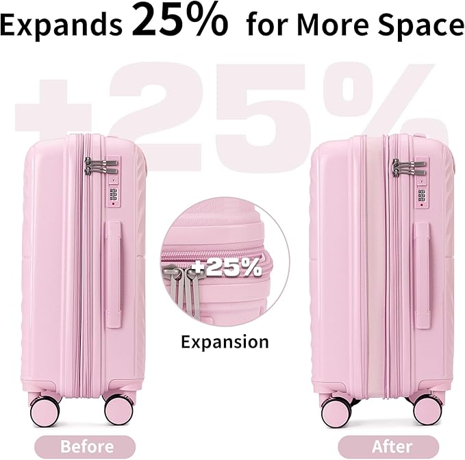 LARVENDER Carry On Luggage Set 22x14x9 Airline Approved, Expandable 20 Inch Carry-On Suitcases With Wheels, Lightweight Luggage Sets 3 Pieces With Duffel Bag, Light Pink
