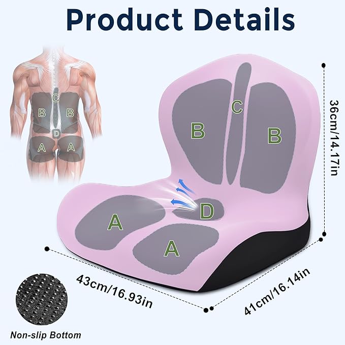Seat Cushion for Office Chair and Car, L-Shaped Ergonomic Car Seat Cushions, Memory Foam Chair Cushion, Lumbar Support Pillow for Wheelchair, Car, Home, Office, Desk, Pink