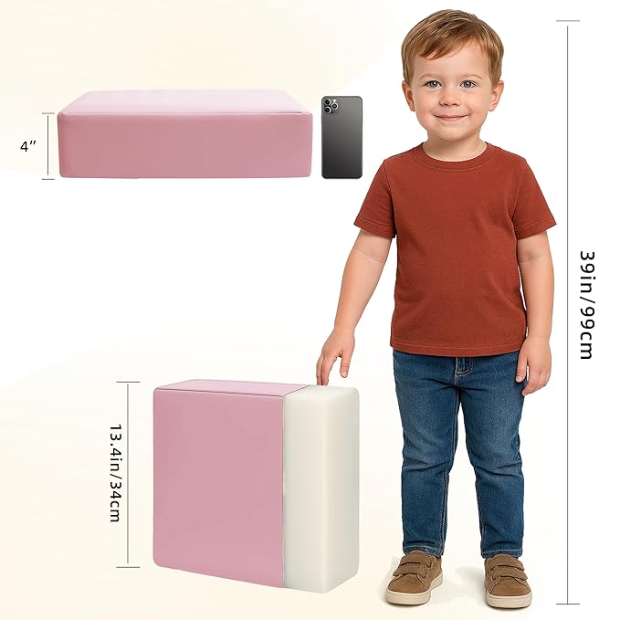 Toddler Booster Seat Dining Table Kitchen Chair, Waterproof Anti-Scratch PU Cushion, Non-Slip Bottom, Adjustable Buckle Straps, Easy Clean Portable Seat Cushion (Pink)