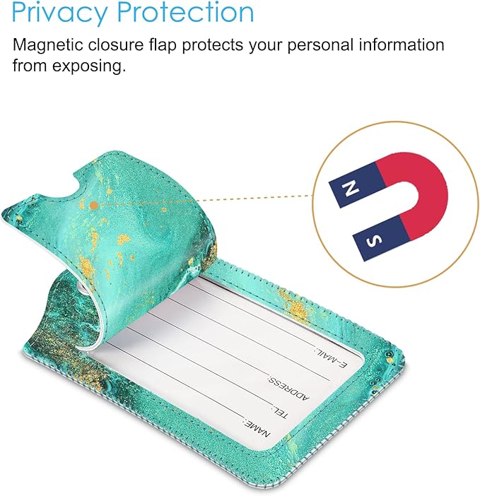 Fintie Luggage Tags, Privacy Cover ID Label with Stainless Steel Loop and Address Card for Travel Bag Suitcase, Aqua Wave (2 Piece)