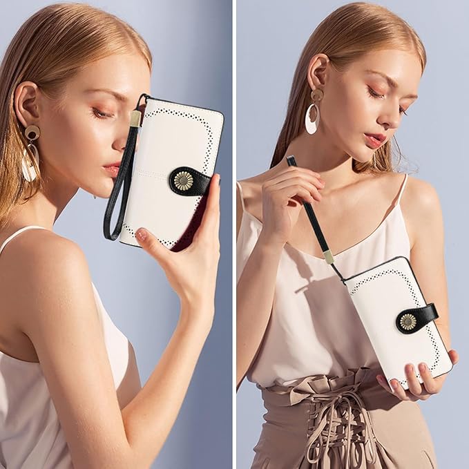 SENDEFN Wallets for Women Leather Credit Card Holder with RFID Blocking Large Capacity Wristlet | with RFID Blocking, Large Capacity, Wristlet, with RFID Blocking, Large Capacity, Wristlet