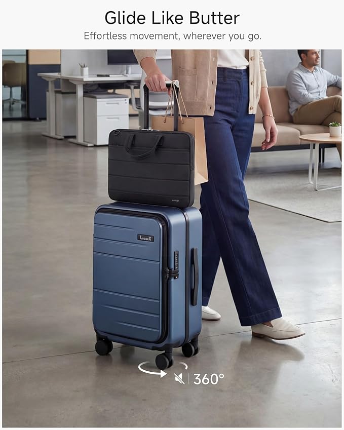 LUGGEX Carry On Luggage Top Opening, FLA Aluminum Frame Trunk Style Luggage, Polycarbonate Hard Shell Suitcase (FX-Enhance, Blue, 20 Inch, 38L)