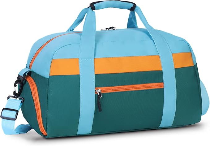 WOOMADA Kids Duffle Bag for Boys or Girls, Kids Overnight Bag with Shoe Compartment＆Wet Pocket, Ideal for School Practice, Sports, Travel(green blue)