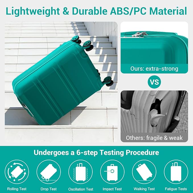 Kono Carry On Luggage 22x14x9 Airline Approved with Spinner Wheels,Lightweight PC+ABS 20 Inch Luggage with TSA Lock,Expandable Hard Shell Carry On Suitcases for Men Women,Turquoise