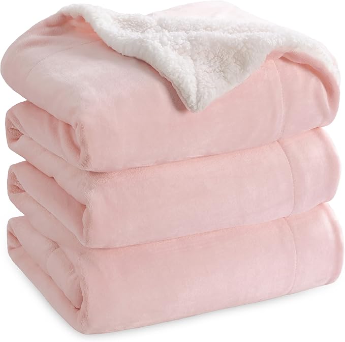 Bedsure GentleSoft Sherpa Fleece Blankets King Size for Bed, Non-Heated, Thick and Warm Throw for Women and Girls, Soft Fuzzy Plush King Blanket for Spring, Room Home Decor, Pink, 108x90 Inches