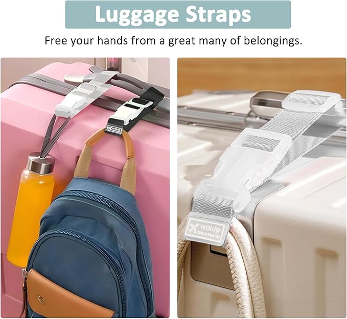 1 Pack Luggage Tag, PU Leather Suitcase Tags Identifiers Privacy Cover ID Label for Travel Bag Suitcase with 2 Pack Luggage Straps for Hats, Bags and Travel Accessories(L-Light Blue)