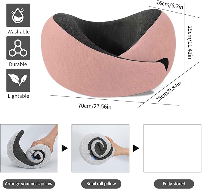 Travel Neck Pillow for Airplane – Memory Foam 360° Support Compact Design Ergonomic Flight Pillow for Sleeping & Neck Support Portable Travel Pillows for Adults, Car, Office Home (Pink)