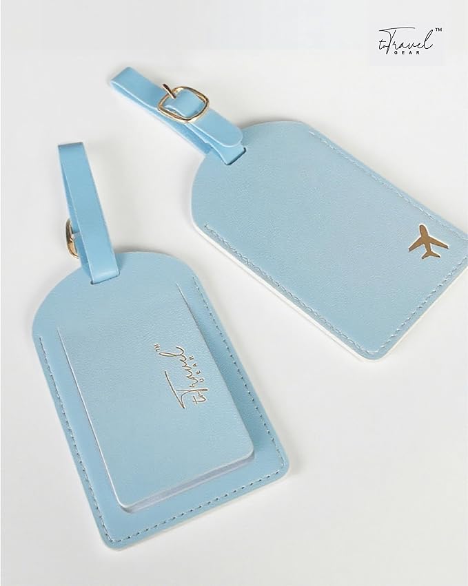 Luggage Tags for Suitcases, PU Leather Travel Tags for Luggage. (Sky Blue)