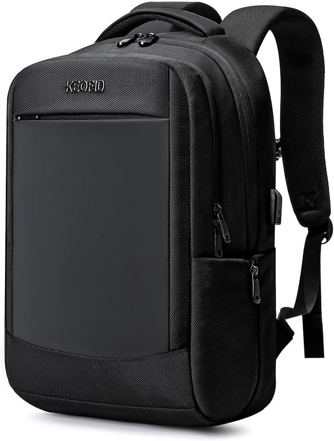 KEOFID Work Laptop Backpack for Men and Women, Mens Work Backpacks Fit 15.6 Inch Computer, Carry On Business Travel Back pack with USB Charging Port, Water Resistant(Black)