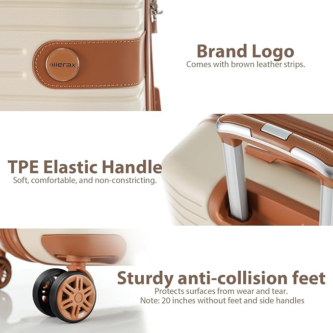 Merax Hardshell Luggage Sets 4 piece Lightweight Durable Suitcases With Wheels TSA Lock Expandable (only 24”/28”) ABS Large Travel Luggage Set (Cream)