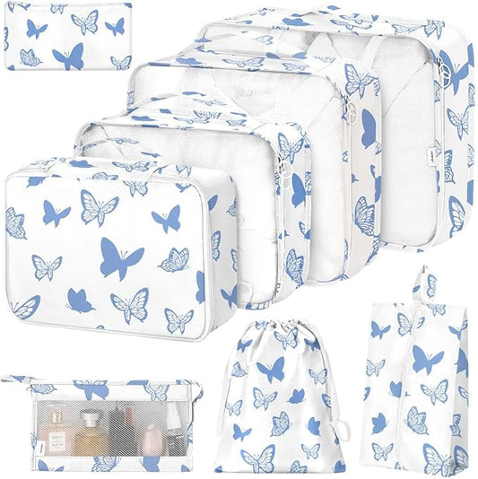 8 Set Packing Cubes for Suitcases,Packing Cube with Shoe, Cosmetics, Clothing, Accessories Bags Packing Cubes for Travel Luggage Organizer Women Men(Butterfly)