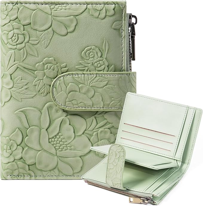 GAEKEAO Womens Wallet Small Vegan Leather RFID Blocking Bifold Zipper Pocket Wallet Card Case Purse with ID Window