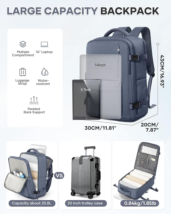 WONHOX Large Travel Backpack Carry on Flight Approved Laptop Work Business Backpack for Women Men Mochila de Viaje