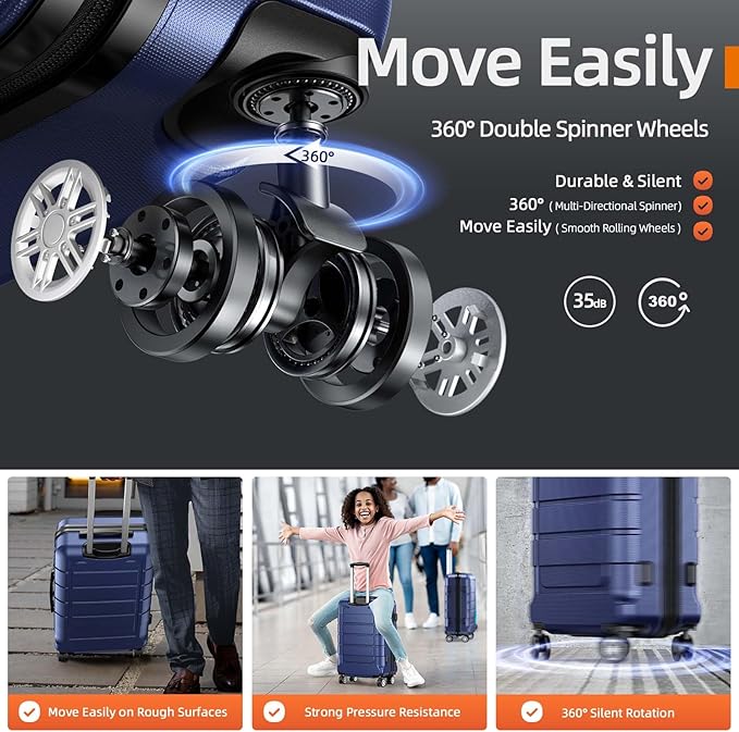 SHOWKOO Luggage Sets 3 Piece Expandable 100% PC Durable Hardshell Suitcase with Wheels TSA Lock Blue