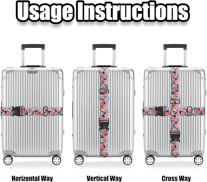 Nuxovilar Luggage Straps of 2 Set Pink Flowers Pattern, 1.96x90.5 inches - Luggage Straps for Suitcases, Fit for Summer Travel, Beach Trips, Daily Use