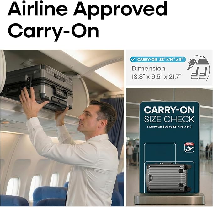 20 Inch Aluminium Frame Carry On Luggage Airline Approved With laptop compartment, Zipperless Hard Shell Travel Suitcase with TSA Approved Cup Holder USB Port Holder for Women Men,Grey