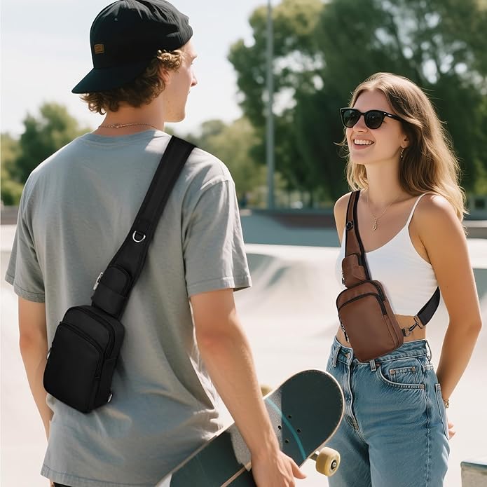BROADREAM Mini Crossbody Sling Bag, Small Chest Bags Dual Pocket with Zipper Lock, RFID Blocking & Water Resistant Women Men