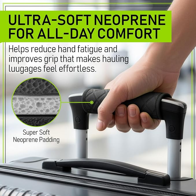 Untethered Luggage Handle Wraps (4-Pack) | Padded Suitcase Handle Covers with Diamond-Grip Design – Comfortable Neoprene Travel Handle Wraps for Luggage, Bags & Suitcases. (4-Pack | Black)