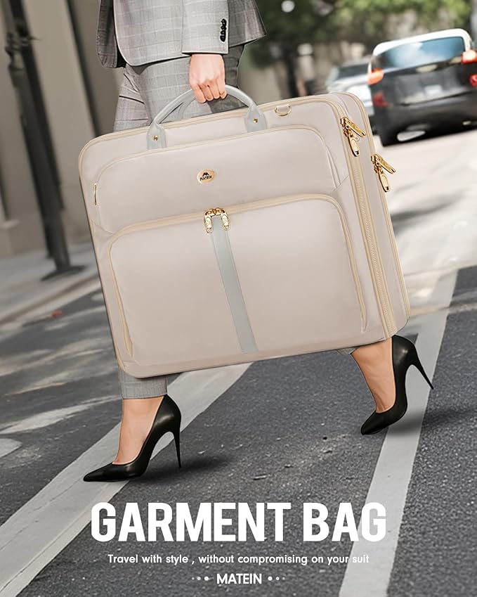 MATEIN Garment Bags for Travel for Women, Large Garment Bags for Hanging Clothes Up to 7 Suits, Business Convertible Travel Suit Carrier with Strap, Foldable Suitcase Luggage Fit 17.3" laptop, Beige