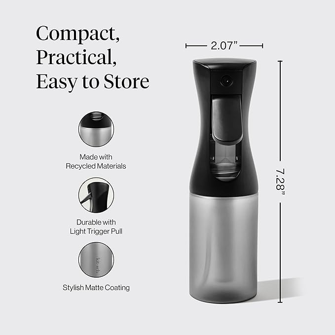 Kitsch Continuous Spray Bottle for Hair – Fine Mist Water Mister & Water Spray Bottle – Recycled Hair Spray Bottle – Spray Bottles for Cleaning, Styling, Plants & More – Black, 150ml