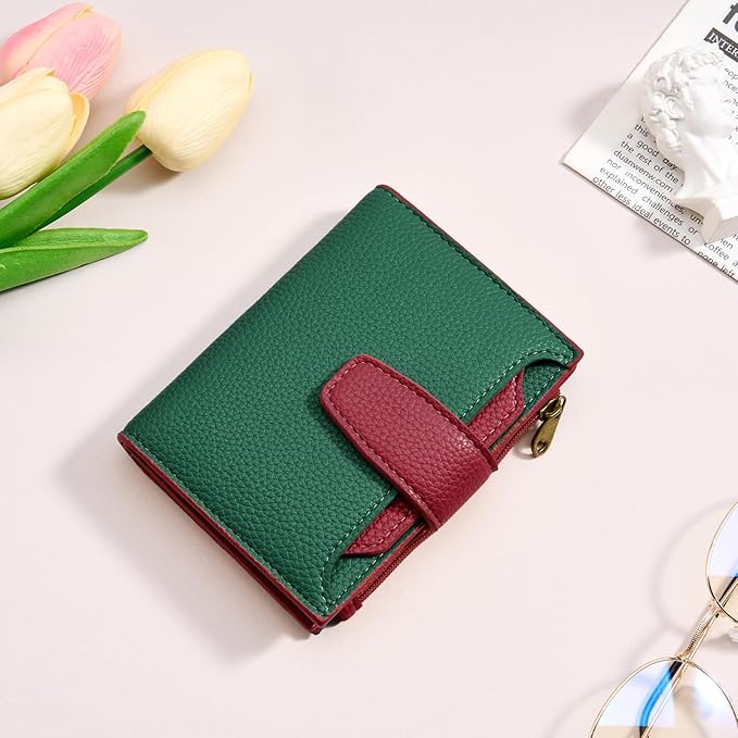 Airkit Small Wallet Women RFID Blocking Soft Leather Bifold Compact Card Holder Wallet for Women with Zipper Coin Pocket 4 ID Window