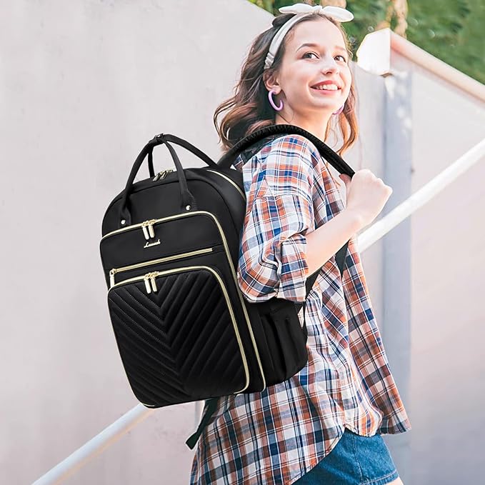 LOVEVOOK Laptop Backpack Women Teacher Backpack,17.3 Inch Laptop Bag with USB Port,Waterproof Daypack for Work Travel,Black