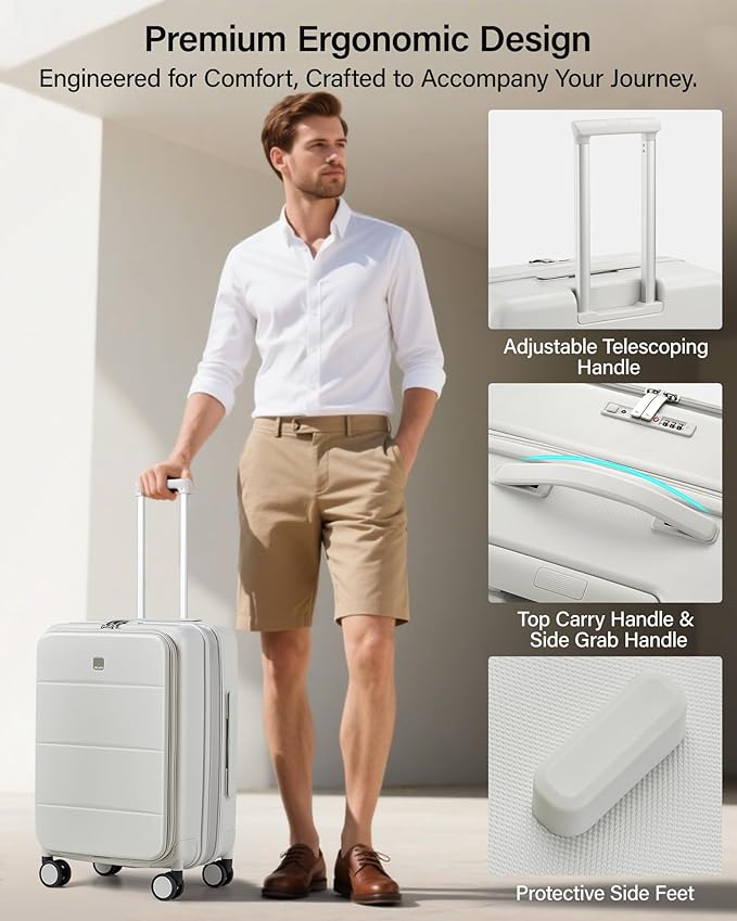 MILADA 24 Inch Checked Luggage, Expandable Hardshell Suitcase with 360° Spinner Wheels & TSA Lock, Lightweight Medium Rolling Luggage for Men and Women Travel, White