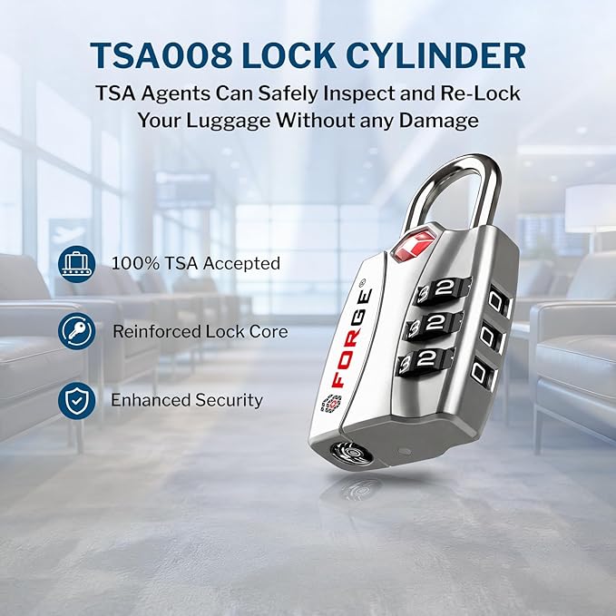 Forge Open Alert TSA Approved Luggage Locks - 3 Digit Combination, Easy Read Dials, Zinc Alloy Body - Ideal Travel Lock for Luggage, Suitcases, Bags & Toolboxes (Silver 2 Locks)