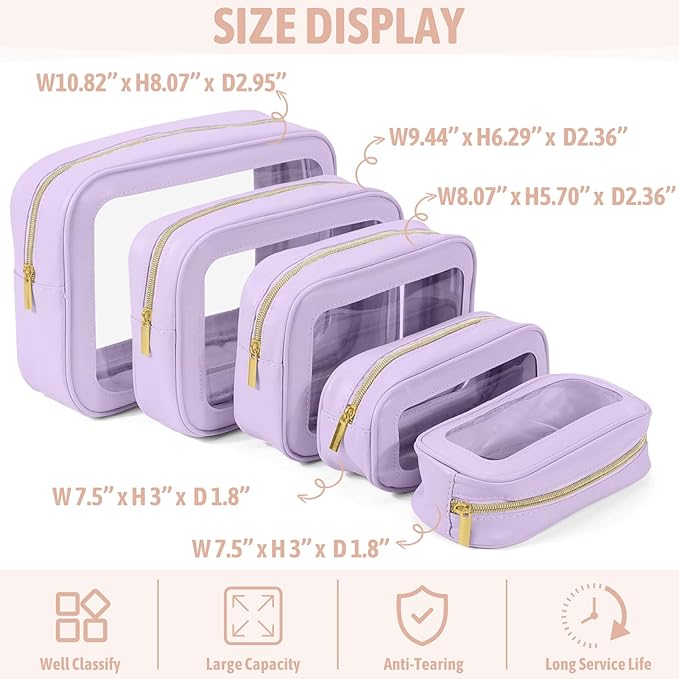 YOPCDJ 5PCS Diaper Bag Organizer Pouch Set, TSA Approved Toiletry Bag，Clear Waterproof TPU Makeup Bag Set Travel Organizer Bags for Women and Kids