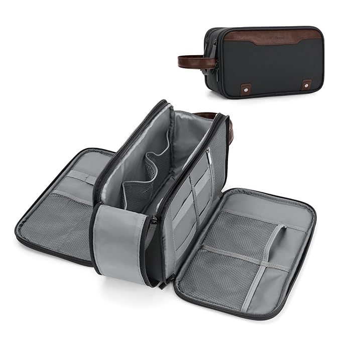 Wedama Toiletry Bag for Men, Large Hanging Travel Toiletry Bag, Extra Electronic Organizer Bag Waterproof Shaving Bag for Toiletries with PU Handle for Travel Business Trips Swim Camping, Grey