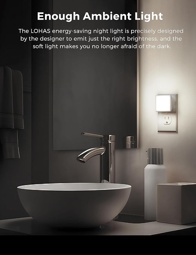 L LOHAS LED Night Light,Night Lights Plug into Wall, Dusk-to-Dawn Sensor | Plug in Night Light,5000K Daylight White 0.3W Bright Nightlight Auto-On/Off for Bedroom Bathroom Hallway [6-PACK]