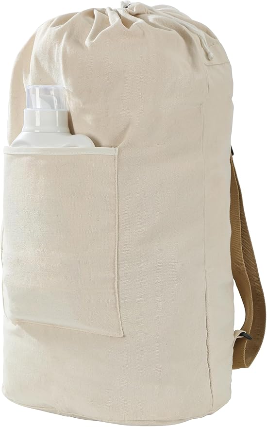 Canvas Laundry bag, Washable Laundry backpack, Adjustable Straps, Large Front Pocket, Drawstring Closure (BEIGE, XX-Large)