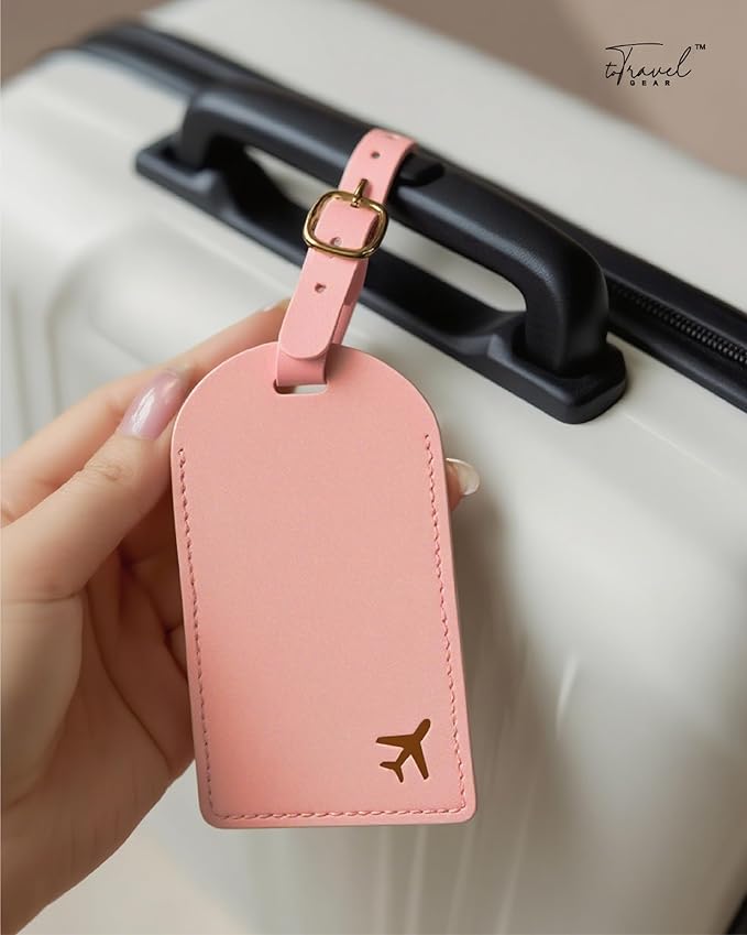 Luggage Tags for Suitcases, PU Leather Travel Tags for Luggage. (Warm Nude)
