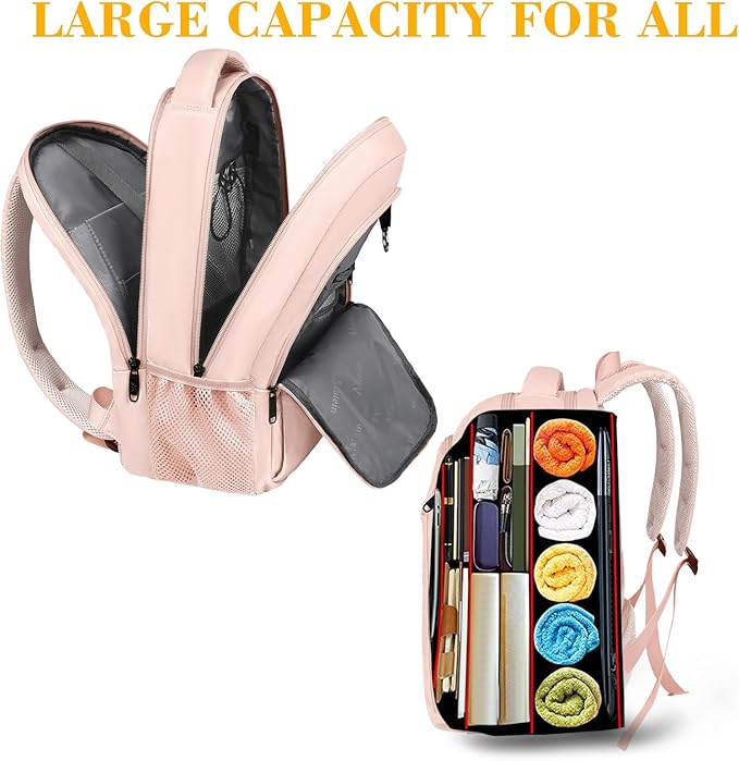 MATEIN 15.6 inch Laptop Backpack, Cute Slim Computer Travel Backpack, Carry On Casual Daypack Bag Gifts for Women Teacher Nurse, Pink