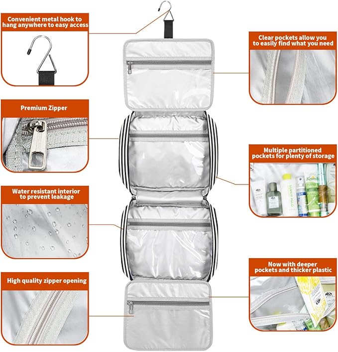 Bosidu Hanging Travel Toiletry Bag,Large Capacity Cosmetic Travel Toiletry Organizer for Women with 4 Compartments & 1 Sturdy Hook,Perfect for Travel/Daily Use/Christmas