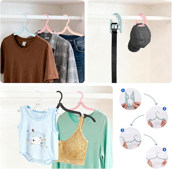 10 Pack Foldable Travel Hangers - Folding Hangers & Collapsible Hooks for Cruise/RV/Hotel/Dorm - Space-Saving Portable, Lightweight Compact Travel Essentials (Assorted Colors)