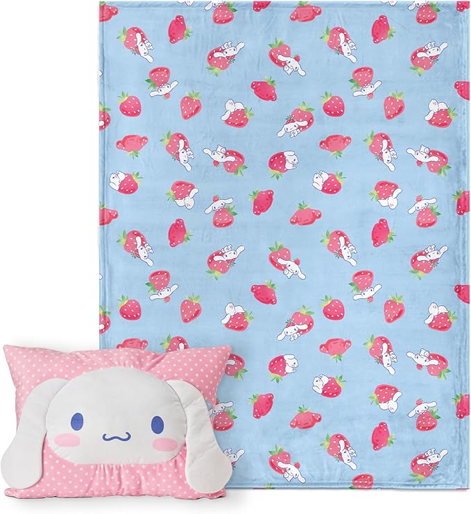 Northwest Cinnamoroll Strawberry Delight Silk Touch Throw Blanket 50 x 60 Inches with Plush Pocket Pillow 14 x 20 Inches - Comfy & Cozy Blanket & Pillow Set for Boys and Girls