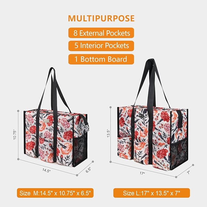 TOPDesign Utility Water Resistant Tote Bag with 13 Pockets, Top Zipper Closure & Thick Bottom Support, for Working Women