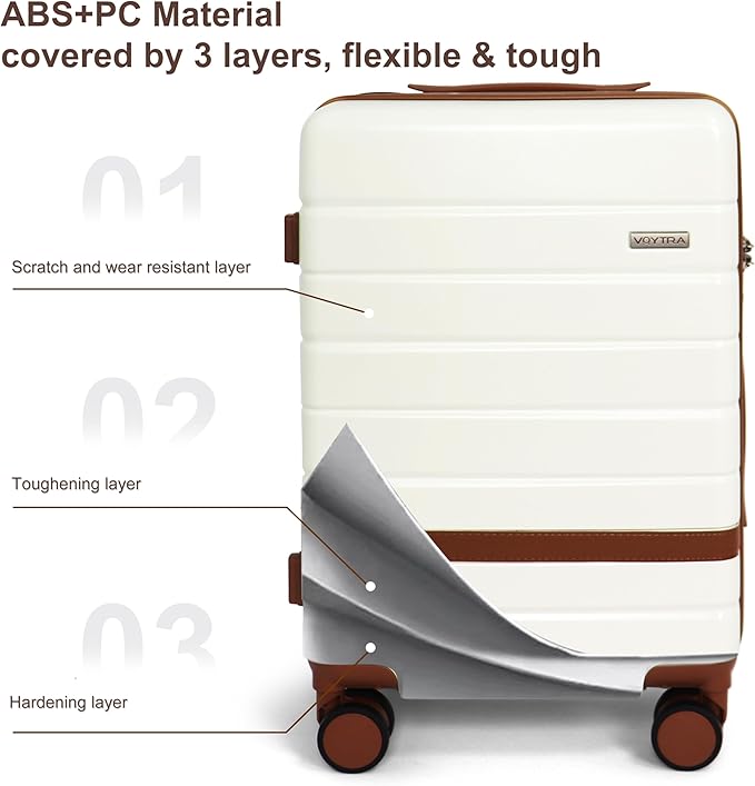 3-Piece 20 Inch Carry On Luggage Set, Durable Hardshell Spinner Wheel Suitcase with TSA Lock, Lightweight PC+ABS for Family Vacation Business Travel Airline Approved, Beige