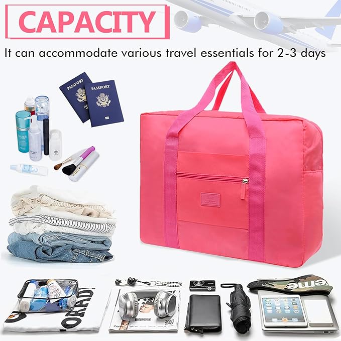 INVODA Travel Bag for Women Foldable Carry on Duffel Bag Waterproof Tote Weekender Luggage Bag (Red)