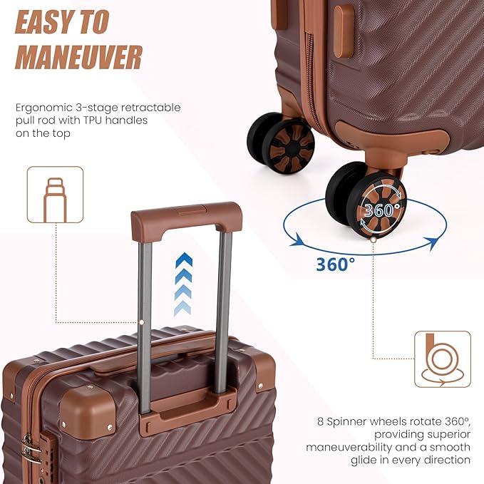 Carry On Luggage 22x14x9 Airline Approved, Hardside 20 Inch Carry on Suitcases with Wheels, Hard Shell ABS Lightweight Carry on Luggage Set, Travel Suitcase Set with TSA Lock, Burgundy