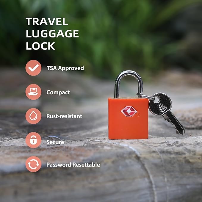 Luggage Locks TSA Approved Travel Essentials, Small Padlock with Key, TSA Locks for Luggage, Suitcase, Same Keyed Padlock for Bag, Backpack, Purse Zipper, Case, Toolbox, Outdoor Use