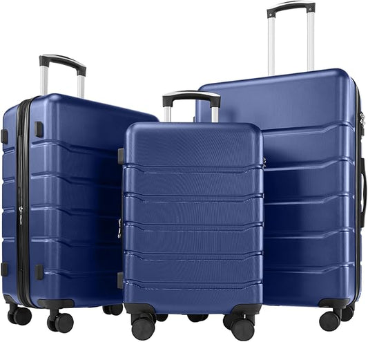 Sweetcrispy Carry on Suitcase Set, Luggage with Spinner Wheels, Hard Shell ABS, TSA Lock, Navy Blue, 3-PCS Set (20/24/28 inch)