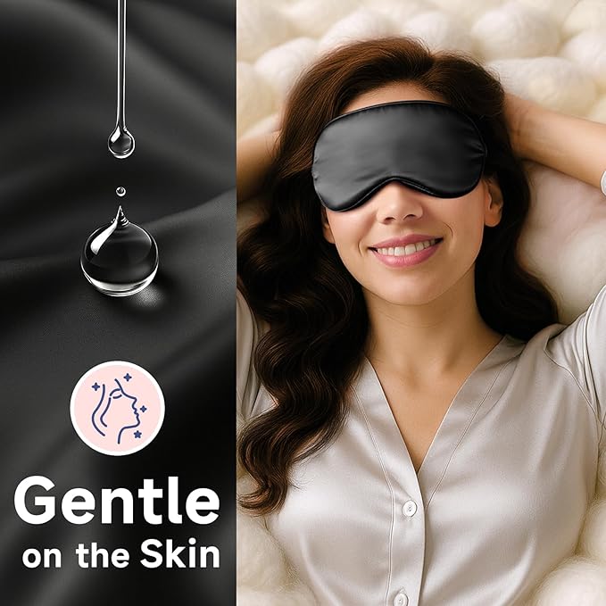 Umisleep Sleep Mask for 100% Pure Mulberry Silk, 22 Momme 6A Soft Eye Masks for Sleep, Adjustable Sleep Masks for Women Men, Light Blocking Sleeping Mask, Silk Eye Mask for Sleeping, Blindfold, Black