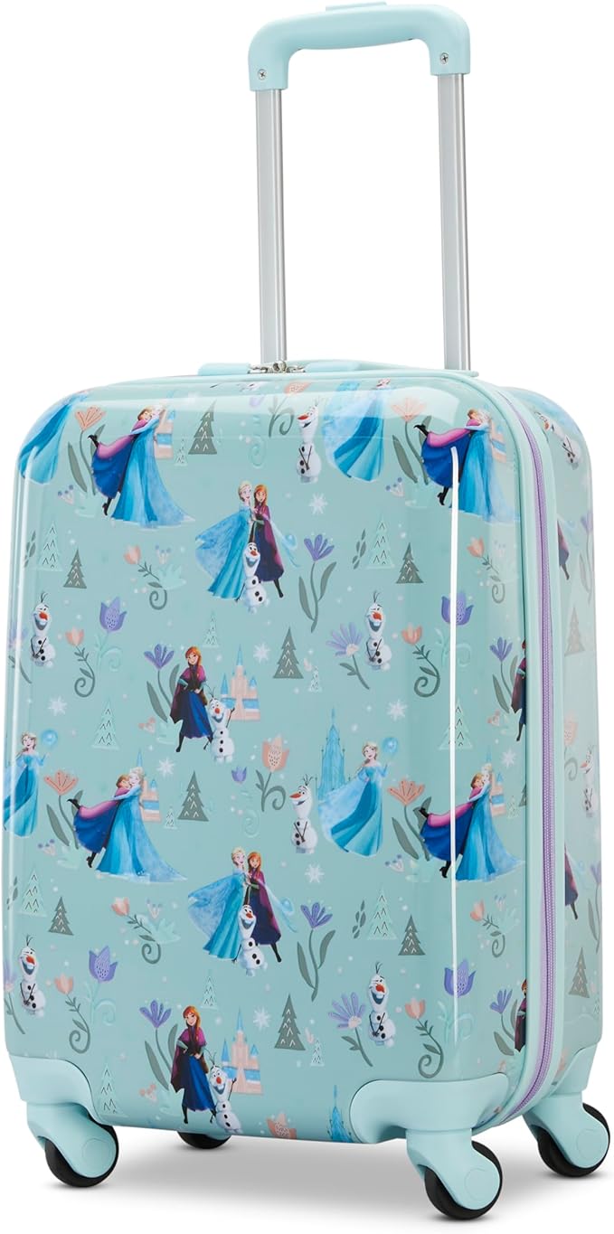 American Tourister Disney Frozen Carry-On Luggage - Airline Approved, Durable Hardshell with Favorite Frozen Characters - Roll Confidentially with Spinner Wheels & Colorful Adjustable Handle