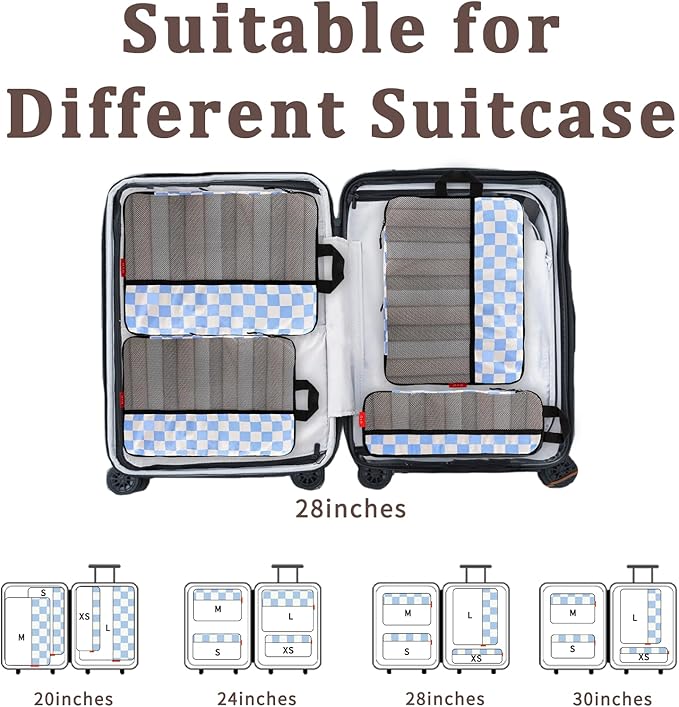 U+U 4 Set Compression Packing Cubes - Ultralight Travel Organizers, Space-Saving Suitcase Organizer, Expandable Packing Cubes for Travel, Business Trip and Family Vacation (Blue Checkered)