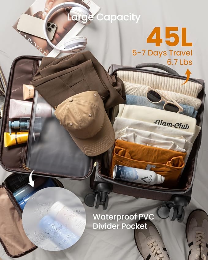 LOVEVOOK 4 Pcs Carry On Luggage 22x14x9 Airline Approved 20 Inch Underseat Carry on Suitcase for Women Men Softside Travel Luggage with Spinner Wheels and TSA Lock